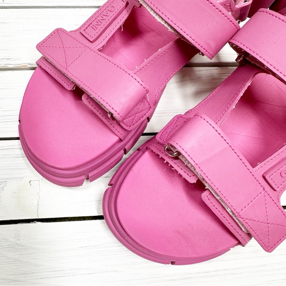 GANNI Recycled Rubber Chunky Logo Pink Platform Sandal 40 - Picture 6 of 12